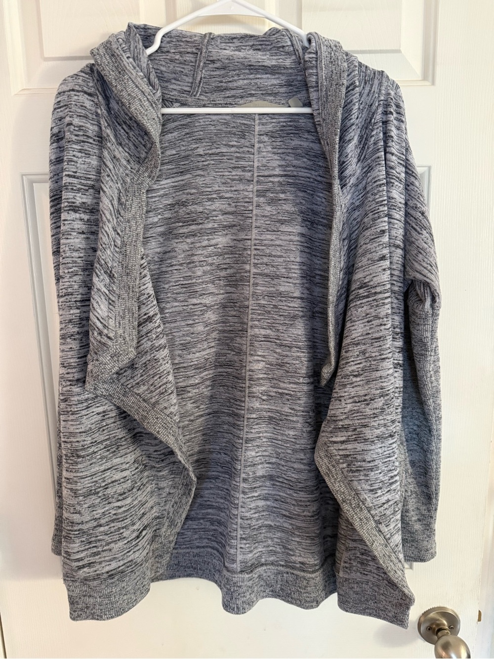 Athleta Blissful Wrap Cardigan Sweater Womens Gray Marled Hooded Open Front Cozy